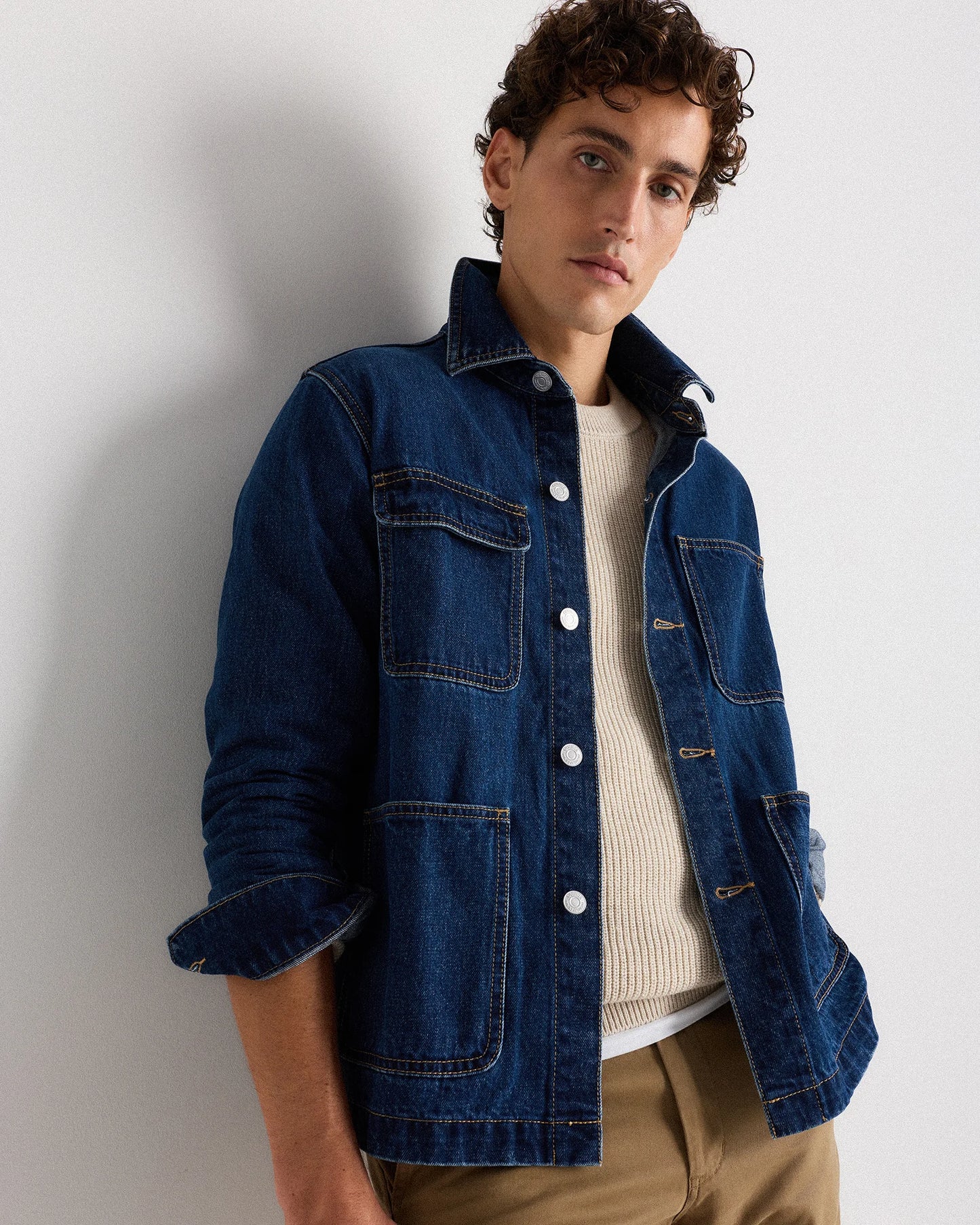 100% Organic Cotton Denim Chore Jacket - S / Dark Indigo