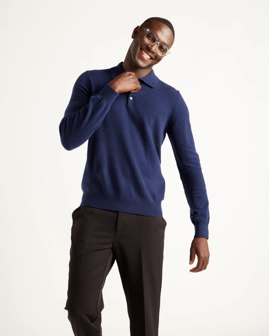 Mongolian Spring Cashmere Polo Sweater - S / Navy