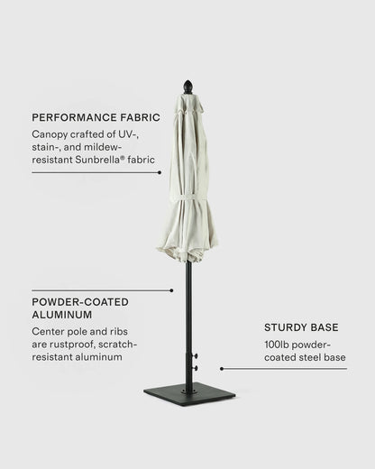 9' Round Sunbrella Outdoor Umbrella and Base - One Size / Natural/Black