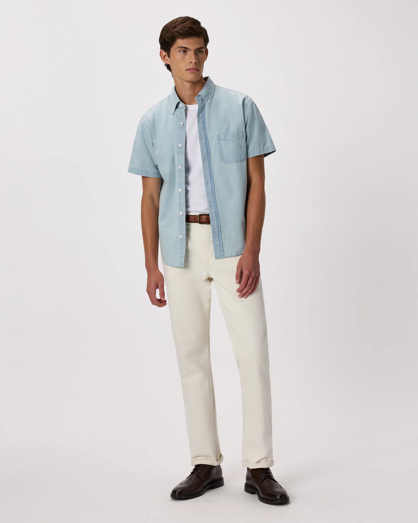 100% Organic Chambray Short Sleeve Shirt - S / Light Chambray
