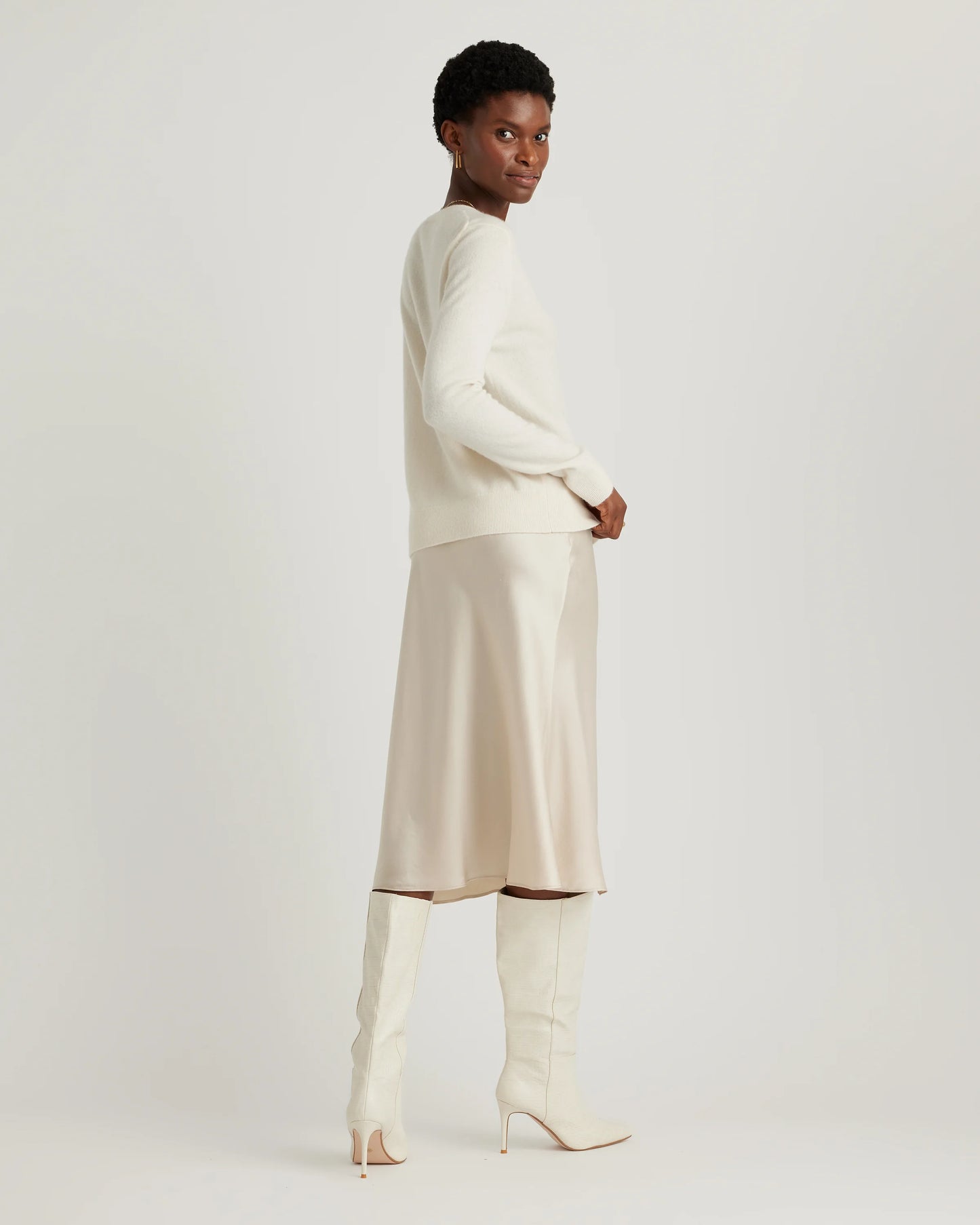 100% Washable Silk Skirt - XS / Champagne