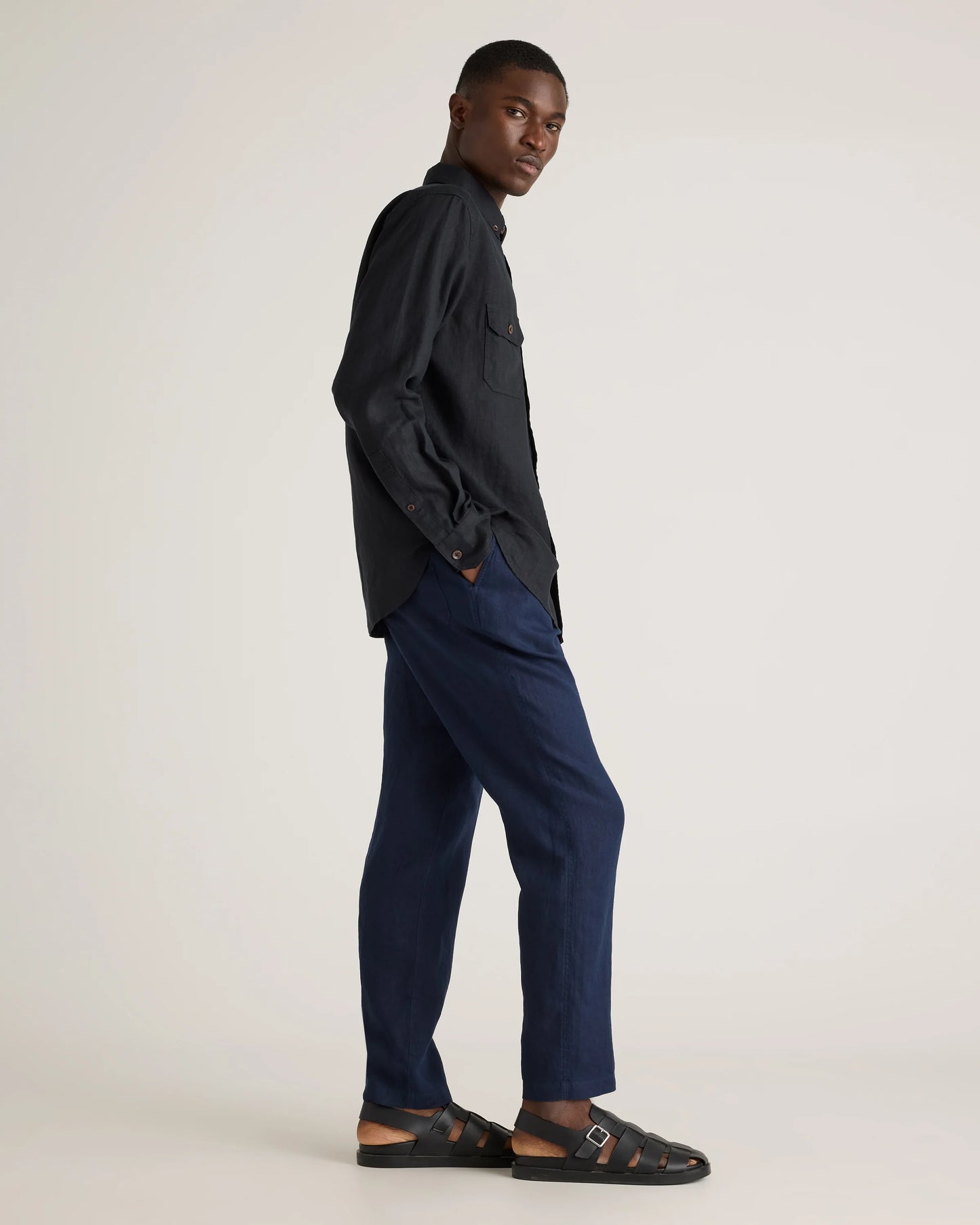 100% European Linen Drawstring Beach Pants - XS / Taupe Brown Chambray