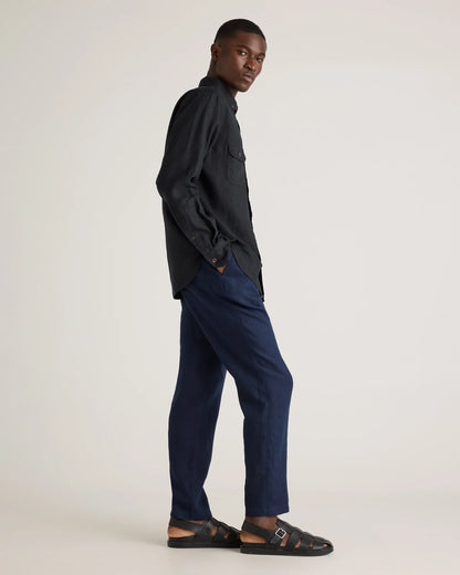 100% European Linen Drawstring Beach Pants - XS / Taupe Brown Chambray