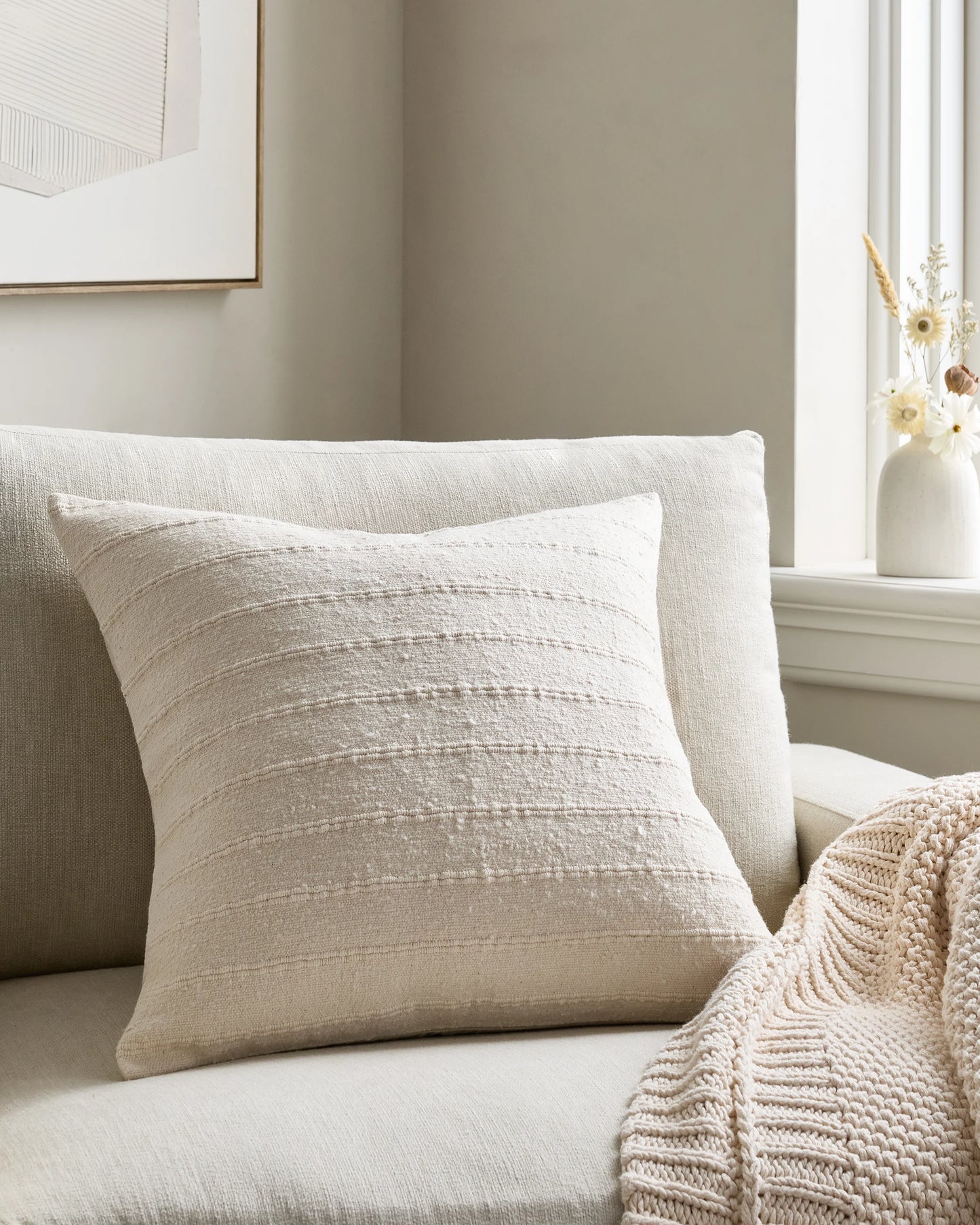 Textured Striped Cotton Pillow Cover - 20x20 / Natural
