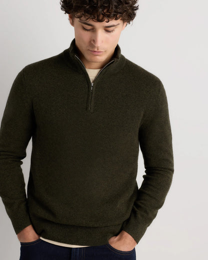 Mongolian Cashmere Quarter Zip Sweater - S / Olive Twist