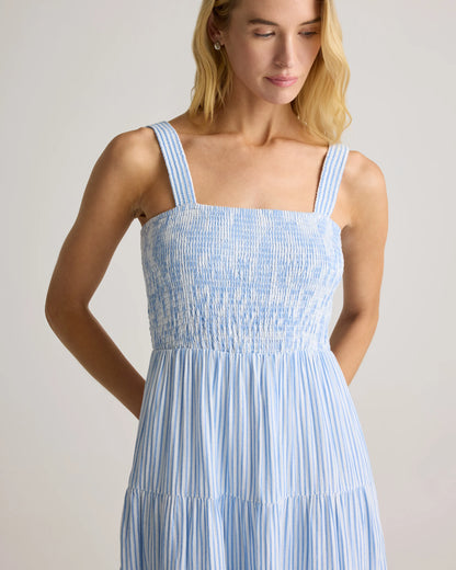 100% Organic Cotton Gauze Smocked Sleeveless Maxi Dress - XS / Ocean Breeze