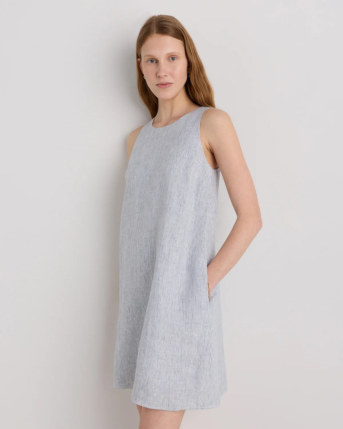 100% European Linen Tank Mini Dress - XS / Martini Olive