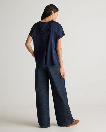 Washable Stretch Silk Split Hem Tee - XS / Ivory