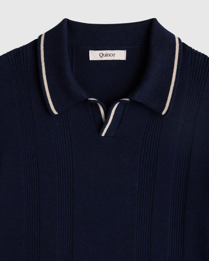 Boys 100% Organic Cotton Short Sleeve Sweater Polo - 6 / Navy