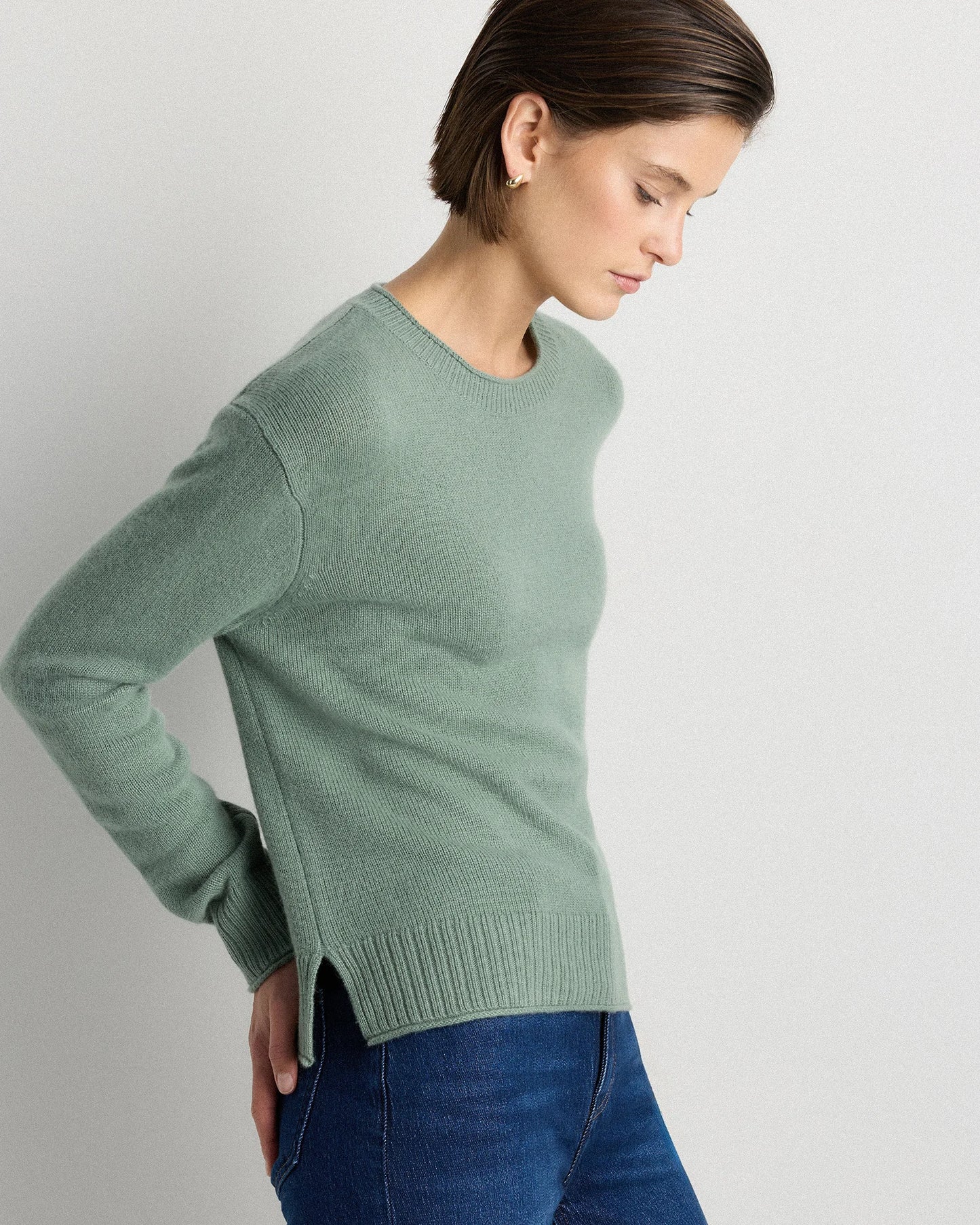 Mongolian Cashmere Boxy Crewneck Sweater - XS / Faded Denim/Brown/Ivory Variegated Stripe