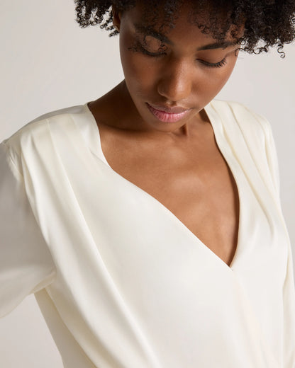 Washable Stretch Silk Surplice Bodysuit - XS / Moonstone Blue