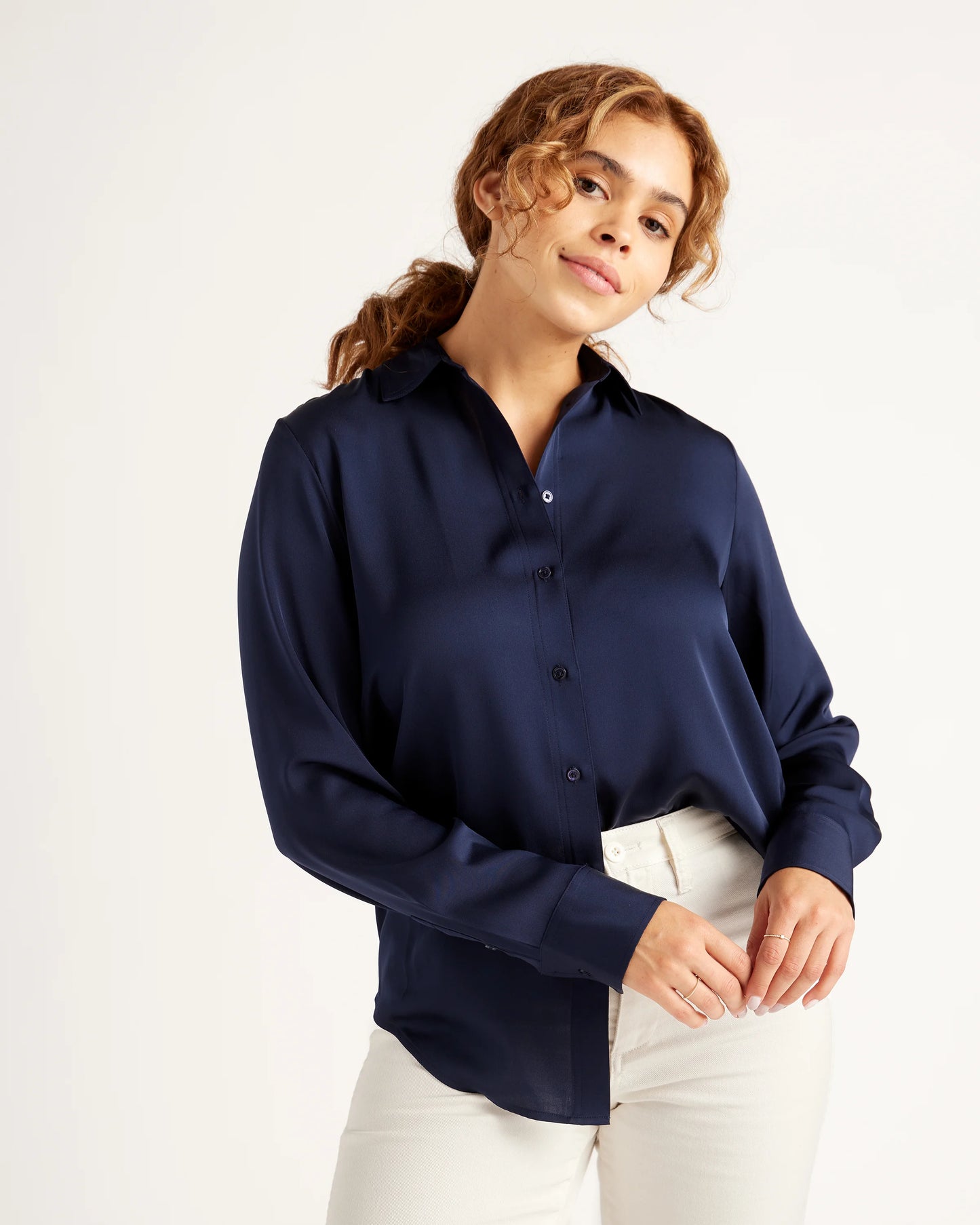 Washable Stretch Silk Blouse - XS / Moonstone Blue