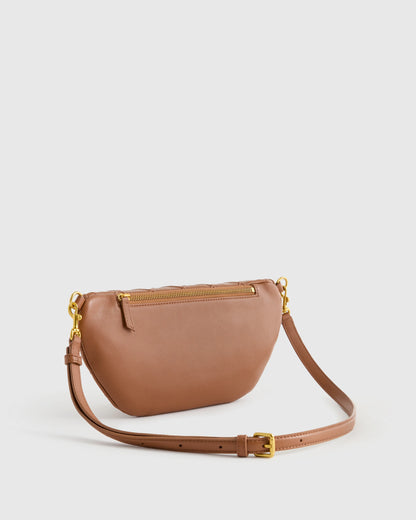 Italian Leather Diamond Stitch Sling - One Size / Cognac