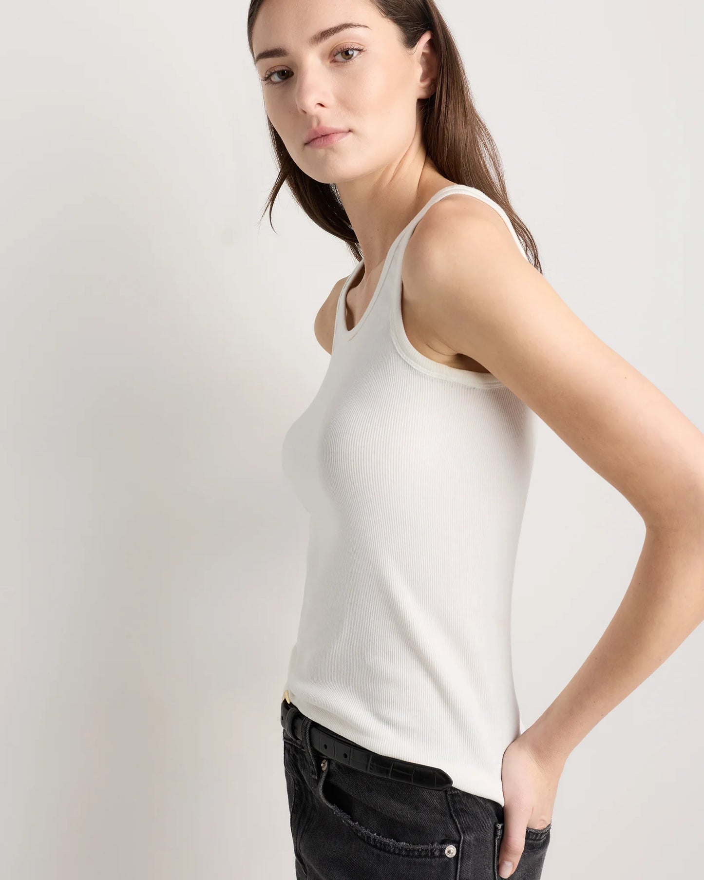 Organic Cotton Micro-Rib Scoop Neck Tank - XS / Moonstone Blue