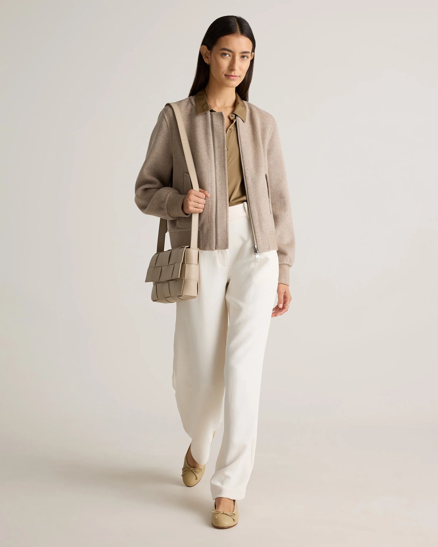 Double-Faced Merino Wool Bomber Jacket - XS / Black
