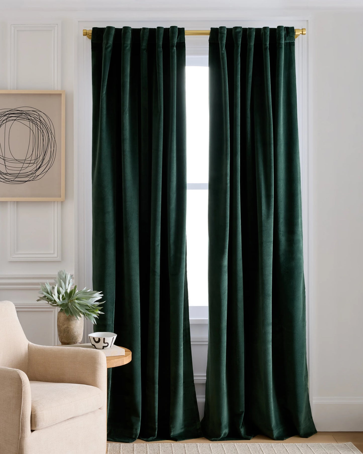 Cotton Velvet Curtain - Single Panel - 48x84 / Ivory