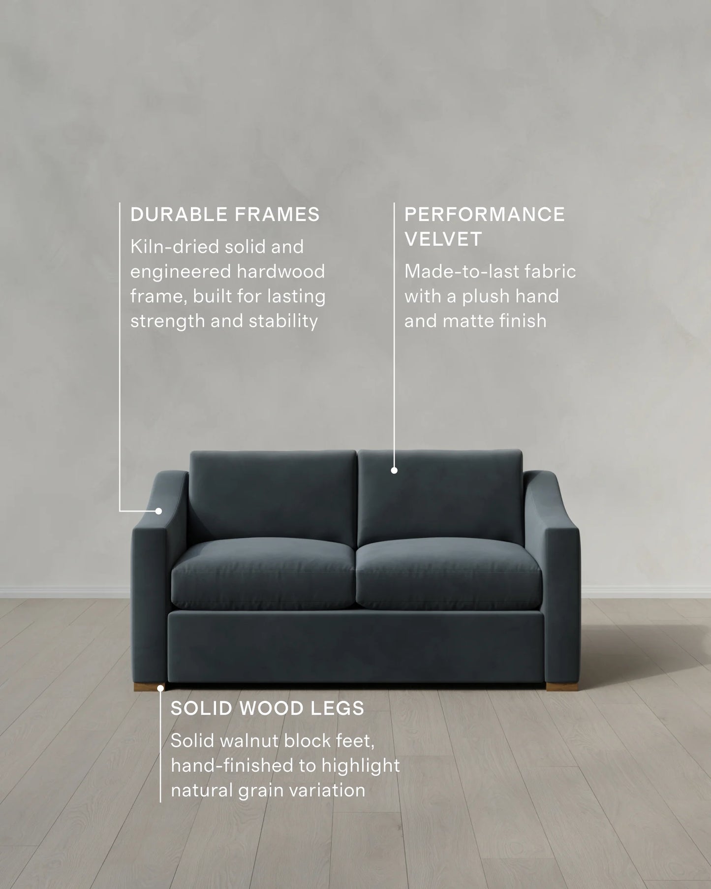 Hollis Slope Arm Sofa in Performance Velvet - 72" / Ivory