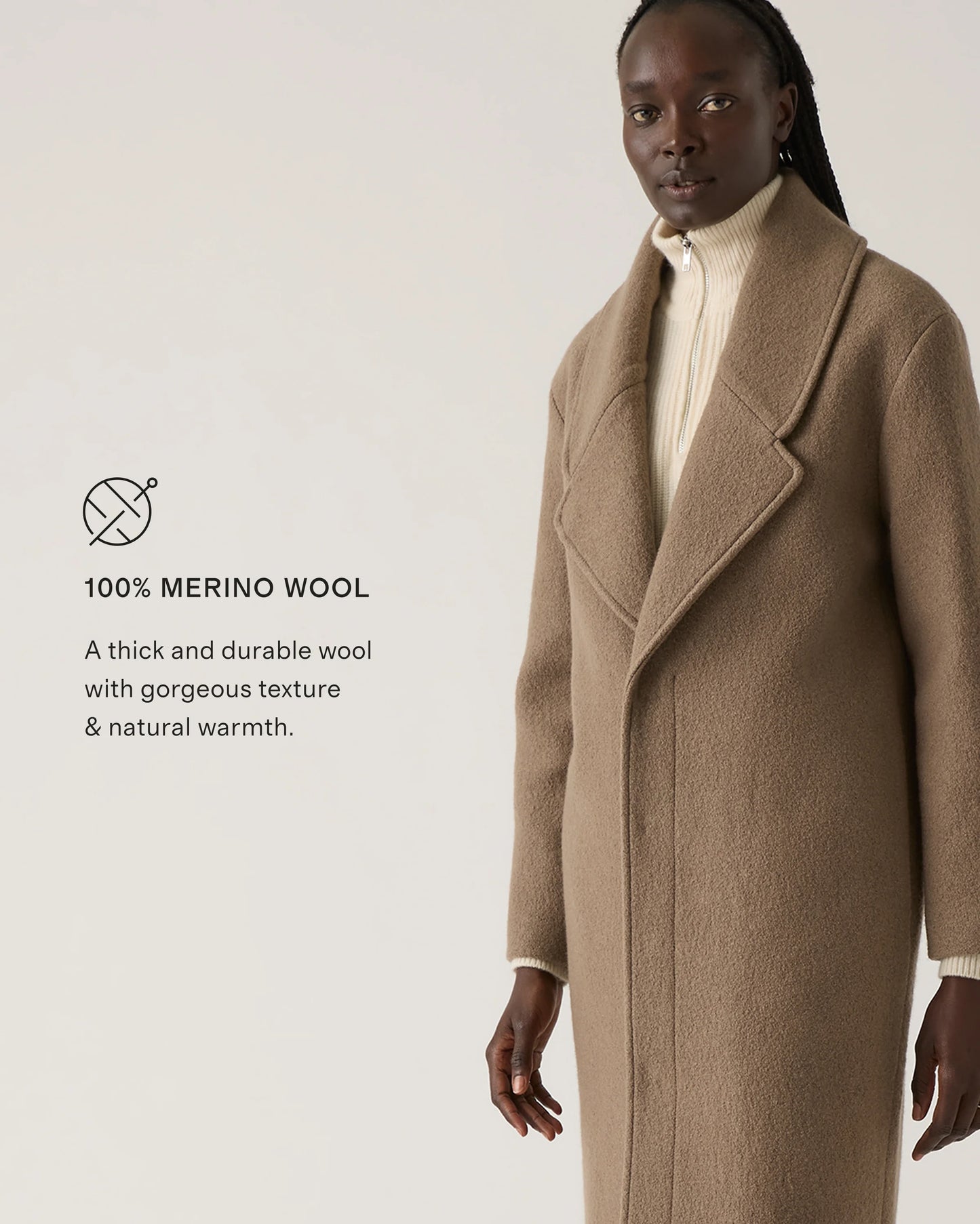100% Merino Wool Shawl Collar Long Coat - XS / Heather Bone