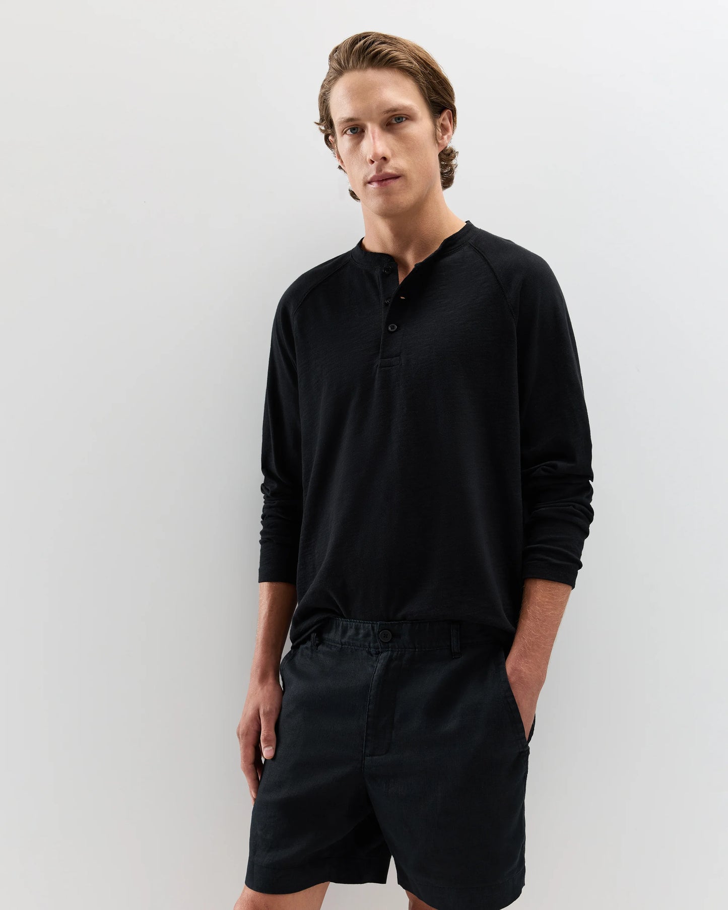 100% Organic Cotton Slub Long Sleeve Henley - S / Deep Navy