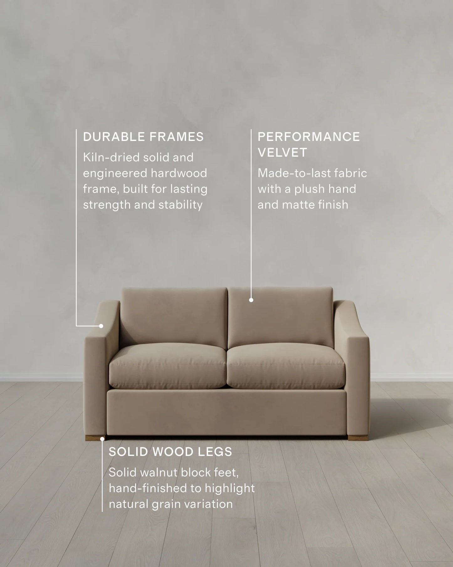 Hollis Slope Arm Sofa in Performance Velvet - 72" / Ivory