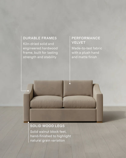Hollis Slope Arm Sofa in Performance Velvet - 72" / Ivory