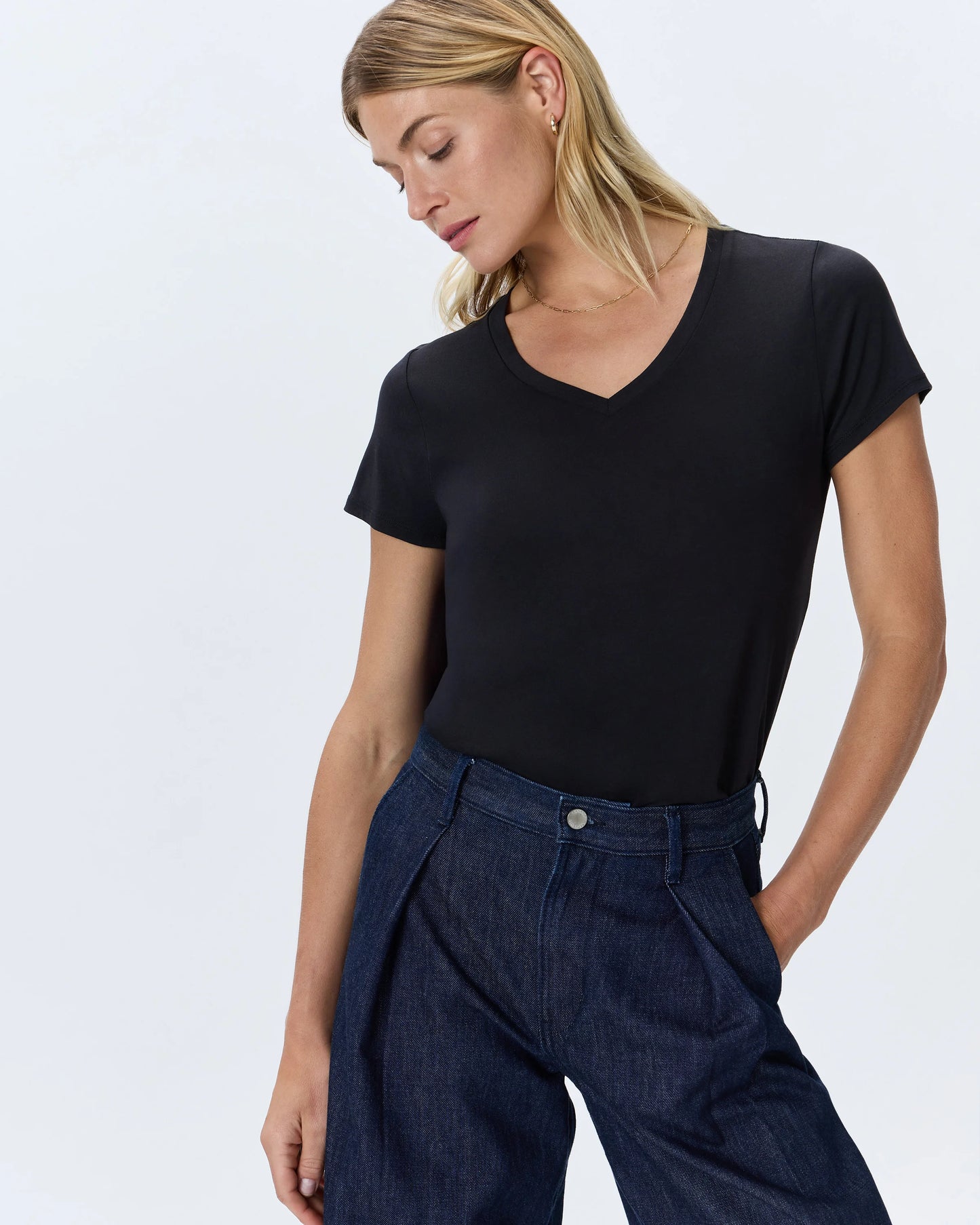 Cotton Modal V-Neck Tee - XS / Navy