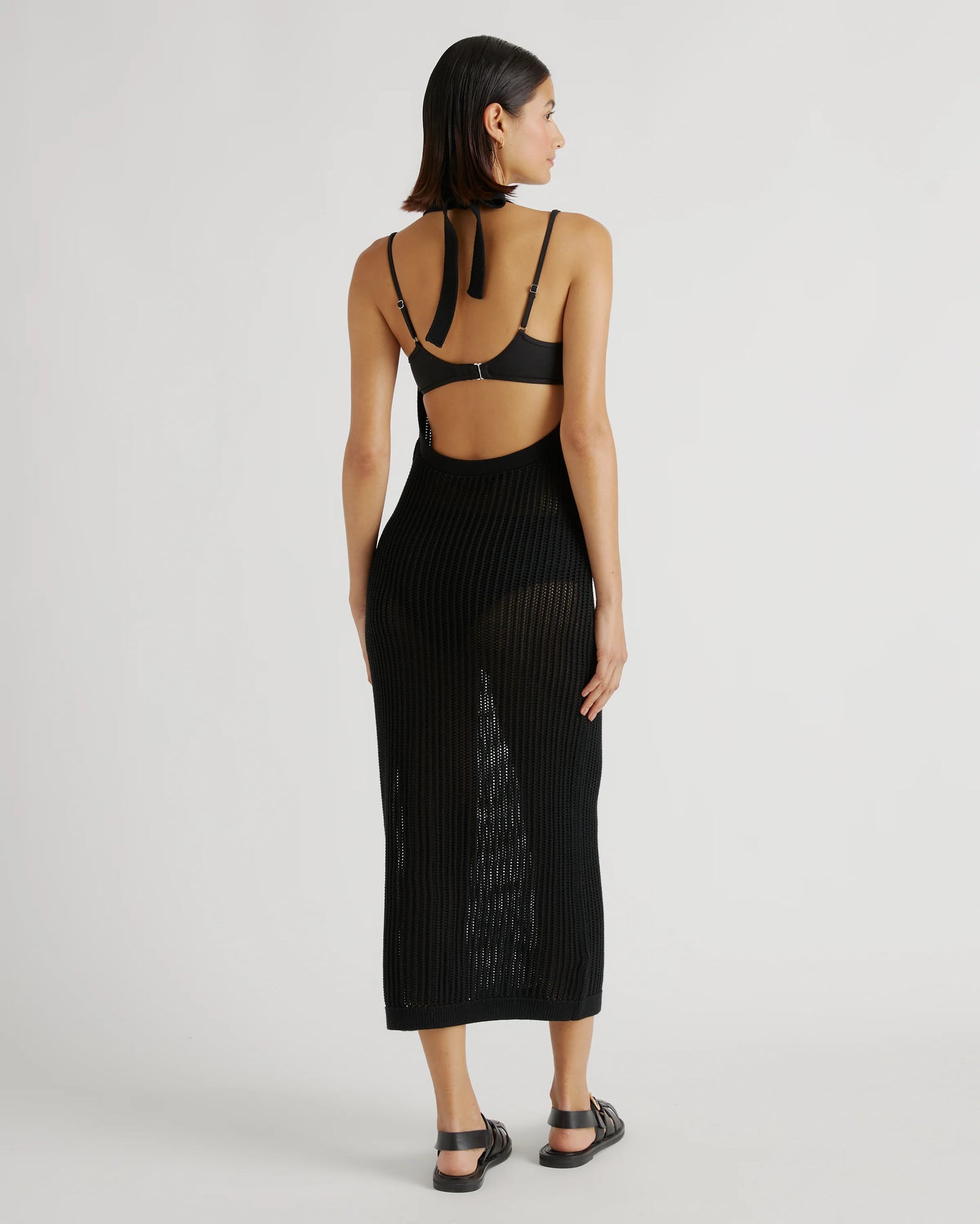 100% Organic Cotton Open-Knit Cover-Up Maxi Dress - XS / Beige