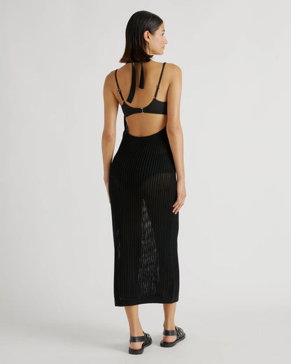 100% Organic Cotton Open-Knit Cover-Up Maxi Dress - XS / Beige