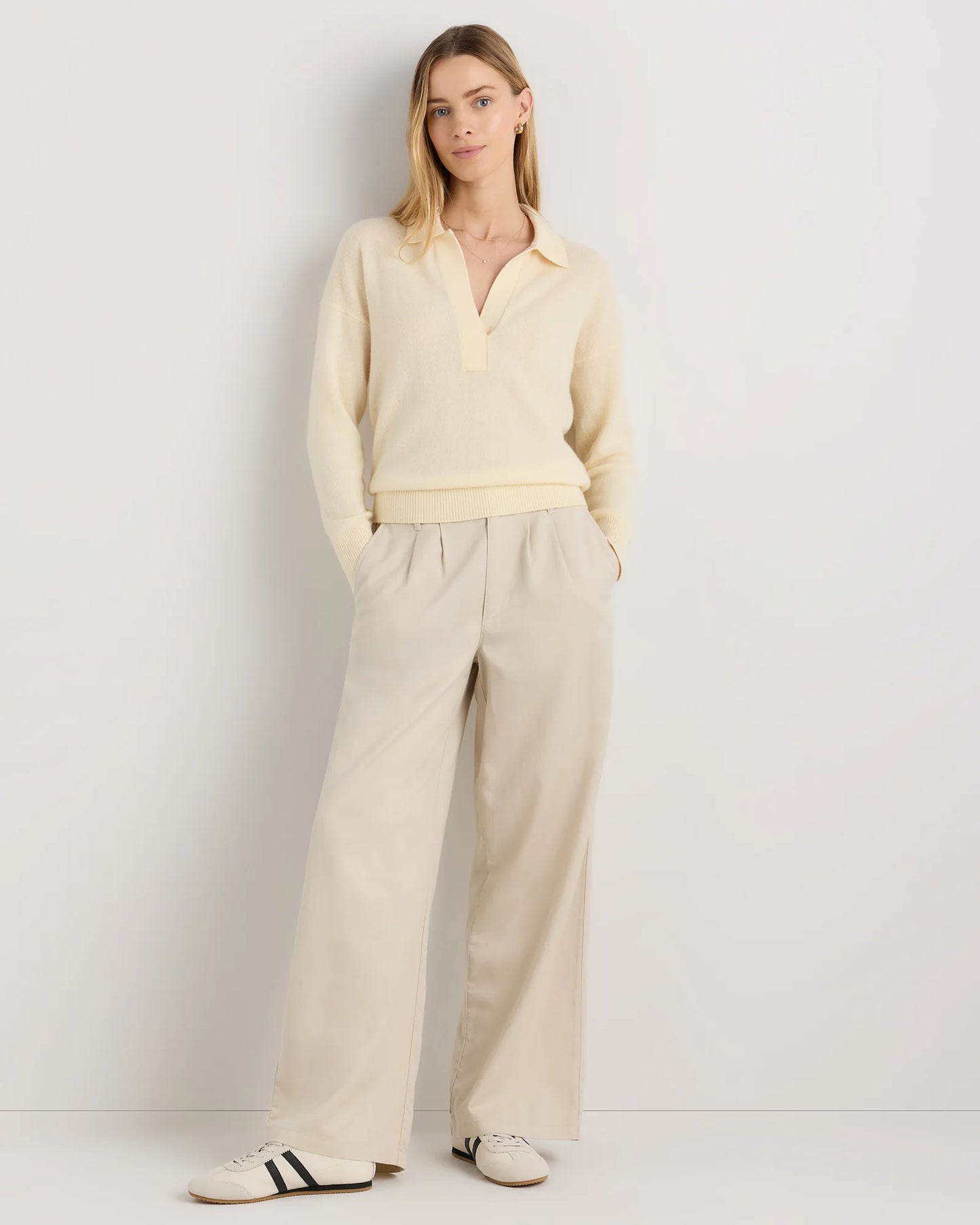 Mongolian Cashmere Polo Sweater - XS / Pale Custard Yellow