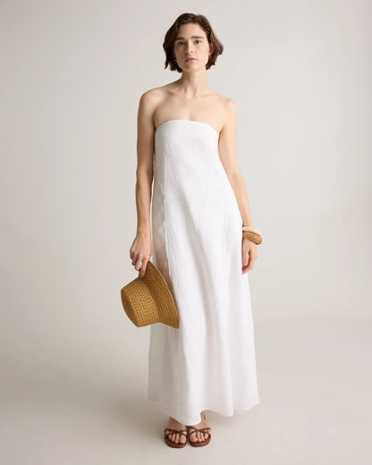 100% European Linen Strapless Maxi Dress - XS / Brick Red Heirloom Floral