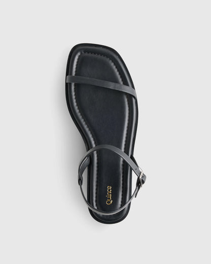 Italian Leather Ankle Strap Flat Sandal - 5 / Black