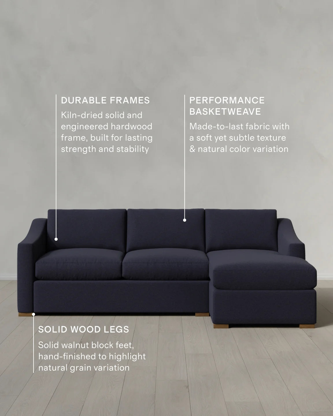 Hollis Slope Arm Chaise Sectional in Performance Basketweave - 104" Right Arm / Flax