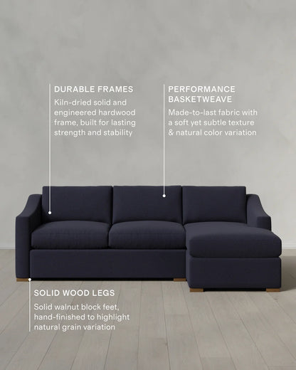 Hollis Slope Arm Chaise Sectional in Performance Basketweave - 104" Right Arm / Flax