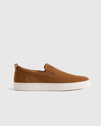 Italian Calfskin Suede Slip-On Sneaker - 7 / Bone