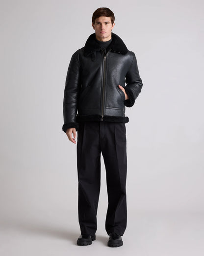 100% Shearling Bomber Jacket - S / Dark Brown