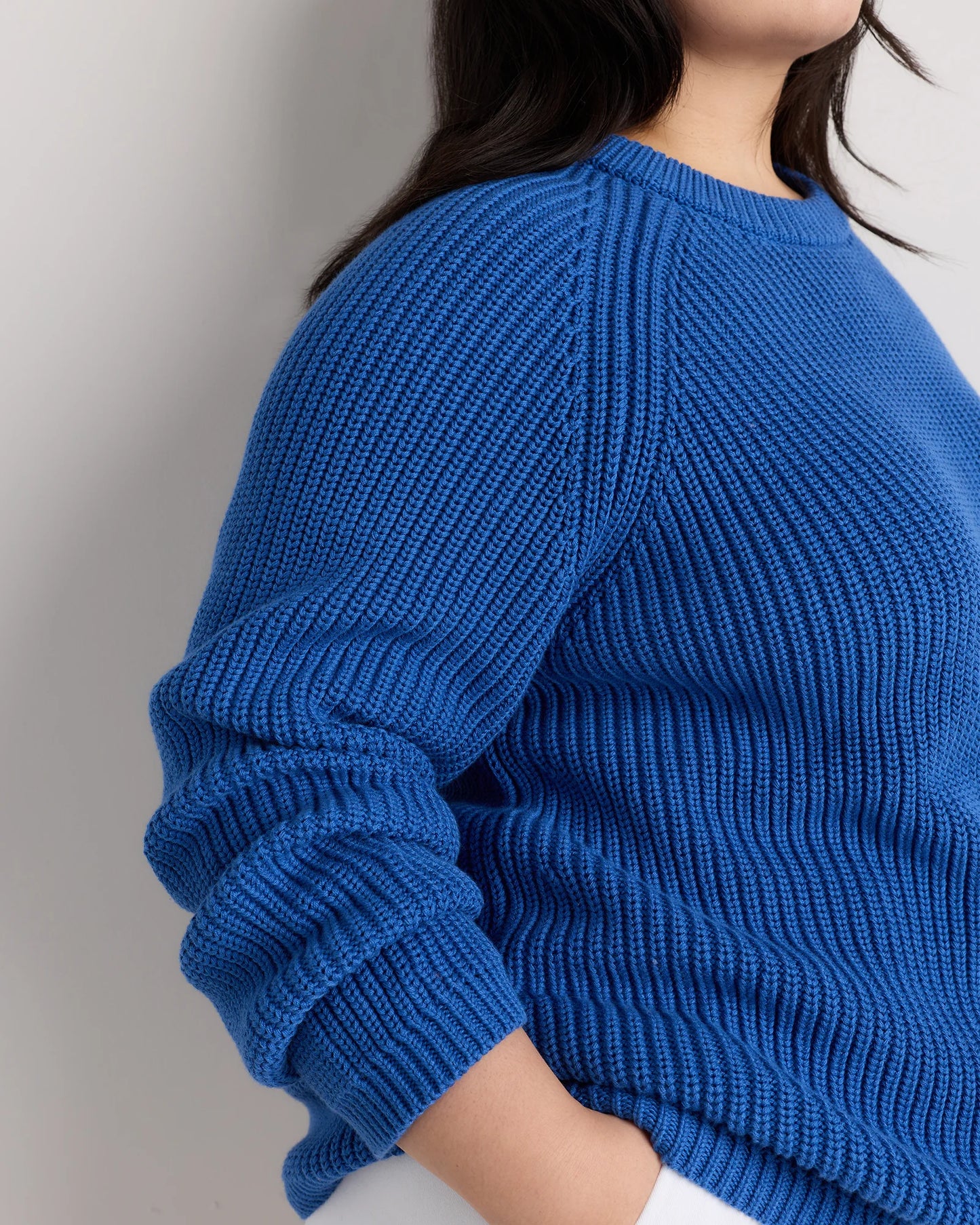 100% Organic Cotton Fisherman Crew Sweater - 1X / Blue Sapphire