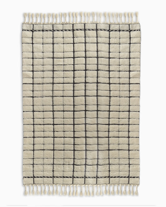Rima Wool Shag Rug - 3' x 5' / Ivory/Black