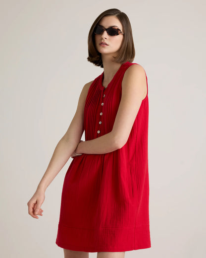 100% Organic Cotton Gauze Sleeveless Swing Dress - XS / Amaranth Pink