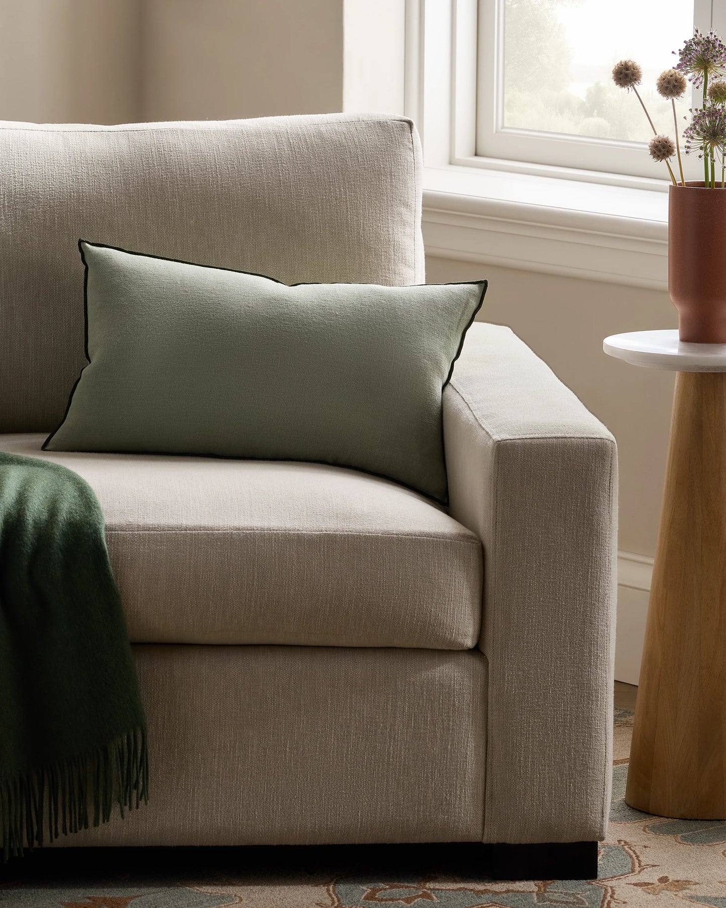 Contrast European Linen Pillow Cover (Set of 2) - 12x20 / Sage/Pine