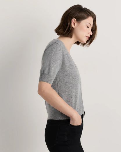 Mongolian Cashmere Short Sleeve Cardigan - XS / Oatmeal