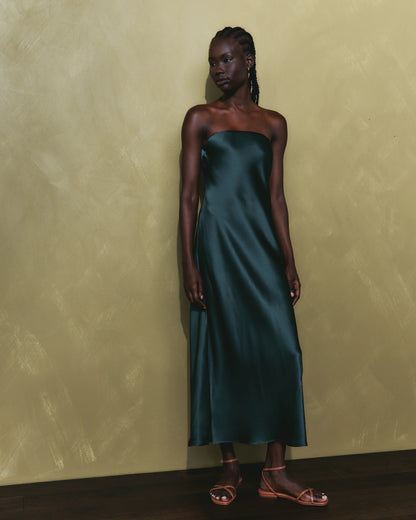 100% Washable Silk Strapless Midi Dress - XS / Hot Fudge