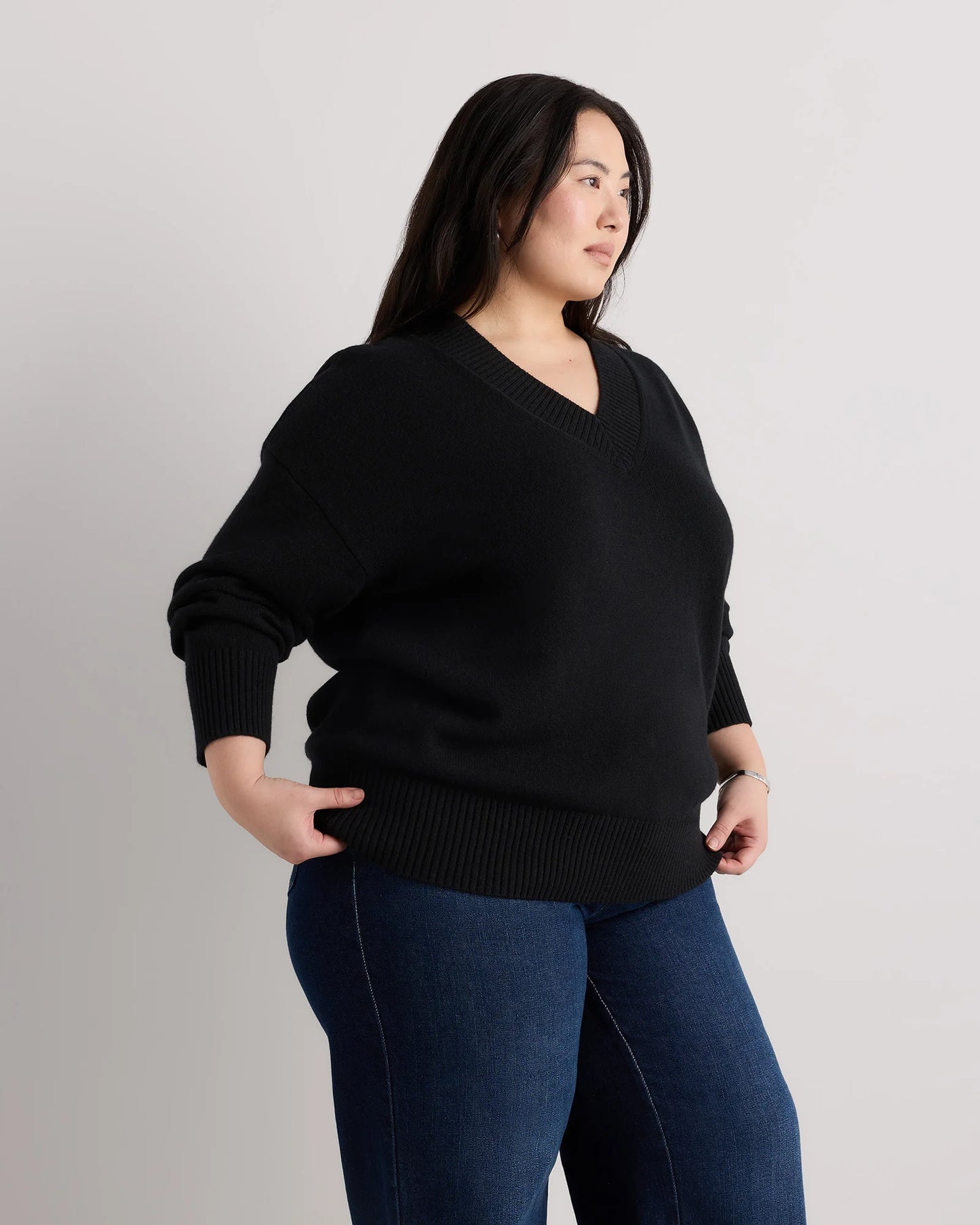 Mongolian Cashmere Oversized V-Neck Sweater - 1X / Pale Custard Yellow