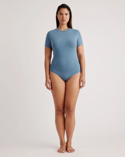 Stretch Cotton Jersey Short Sleeve Bodysuit - XS / Ocean