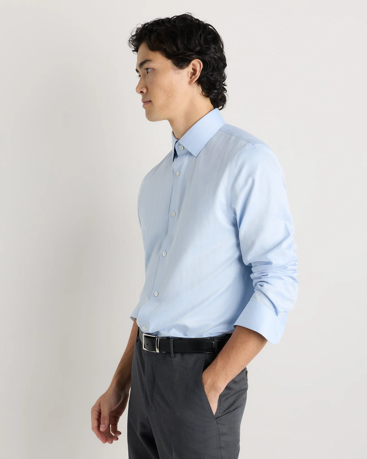 Supima Cotton Herringbone Dress Shirt - S / Blue Stripe