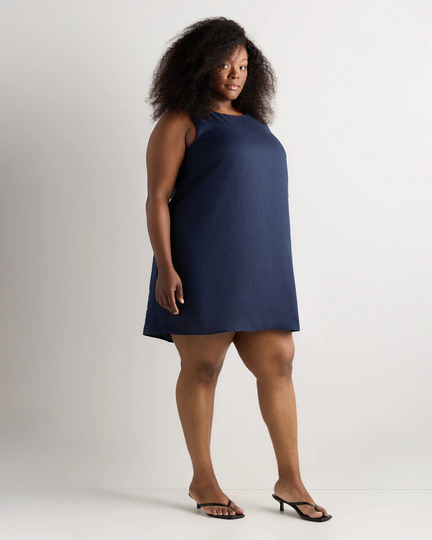 100% European Linen Tank Mini Dress - 1X / Black