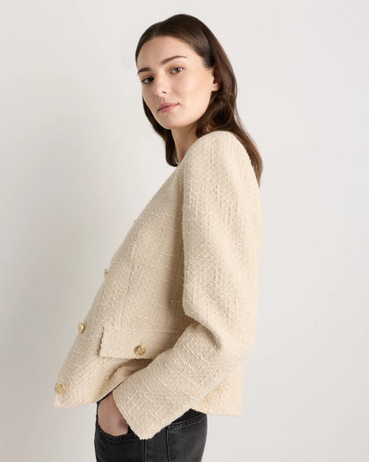 Tweed Collarless Jacket - XS / Deep Navy