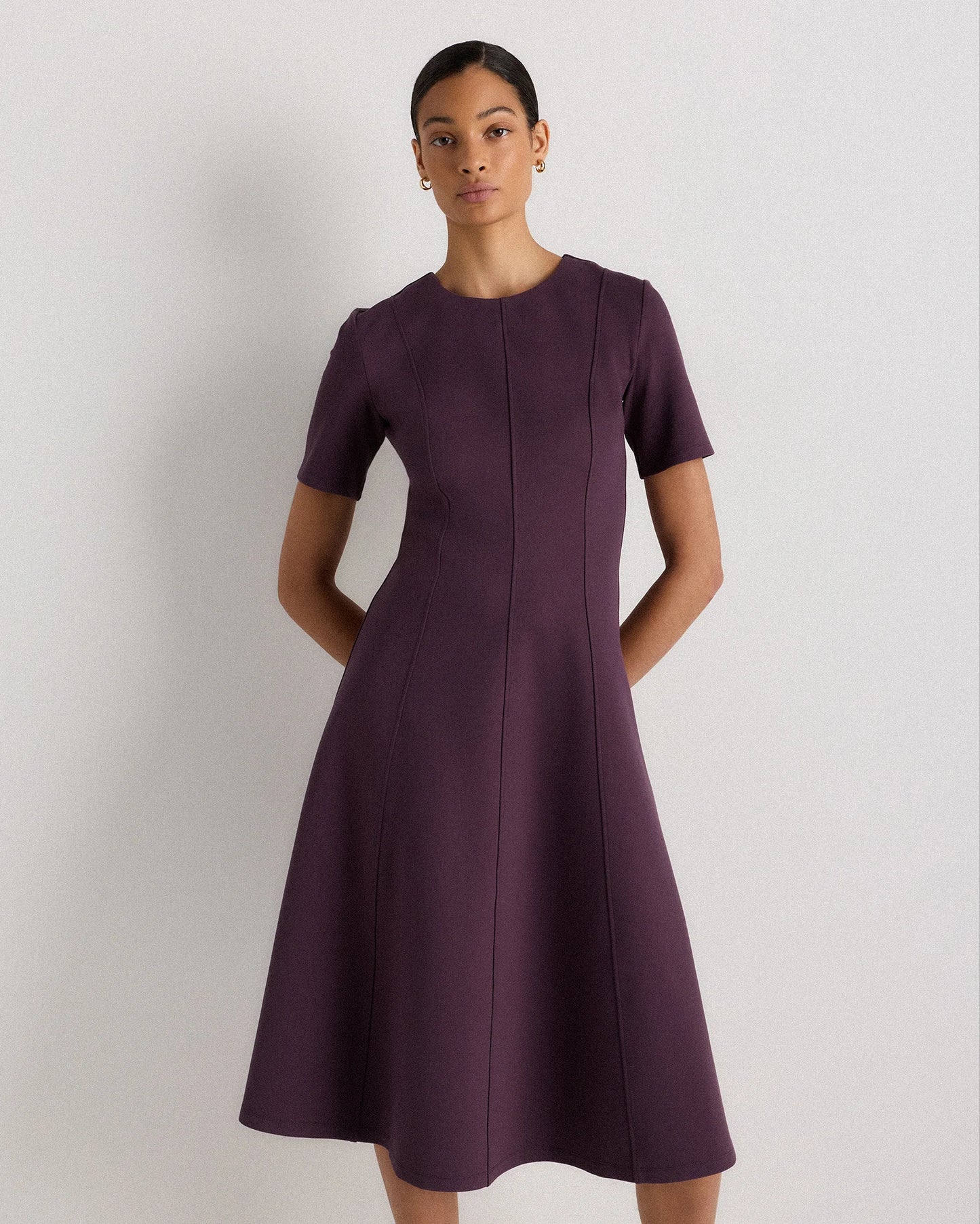 Ultra-Stretch Ponte Short Sleeve Midi Dress - XS / Ruby Red