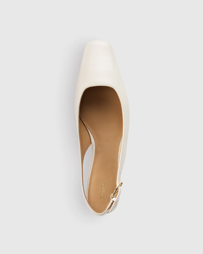 Italian Leather Slingback Flat - 5 / Bone