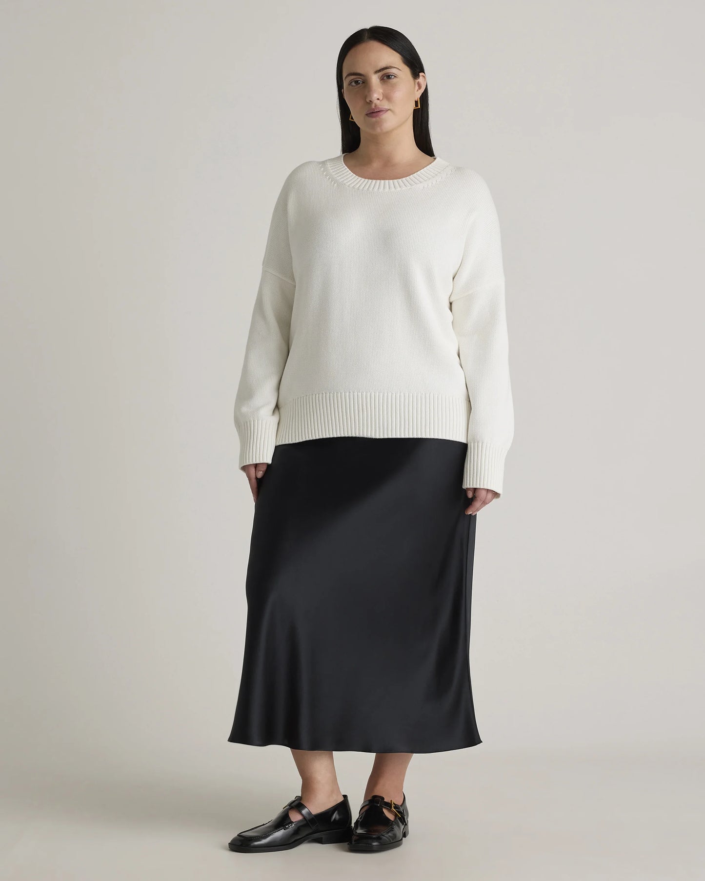 100% Organic Cotton Boyfriend Crew Sweater - 1X / Shell Pink