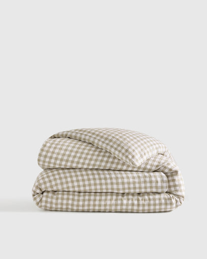 European Linen Gingham Duvet Cover - Twin / Blue Fog